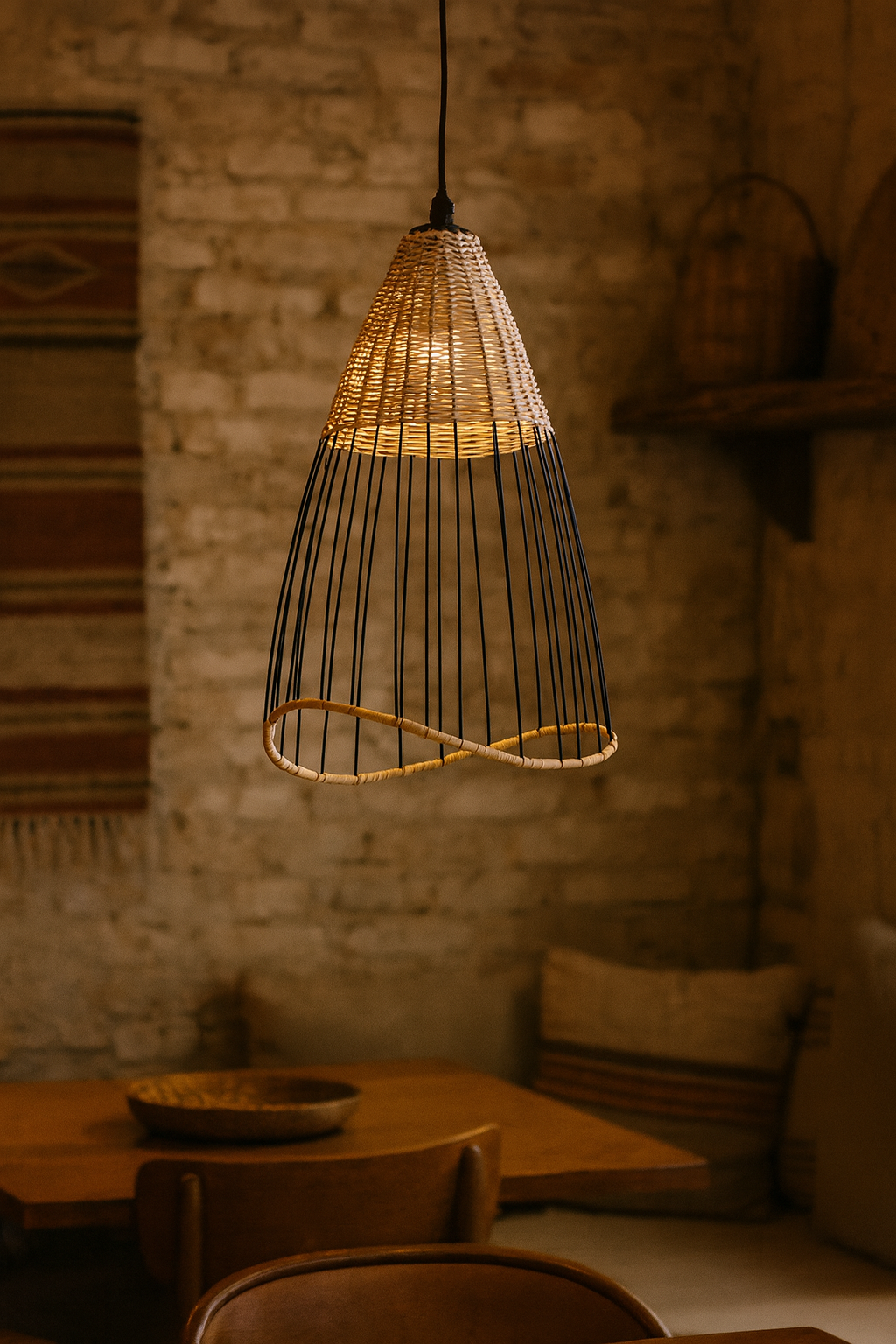 Bamboo Hanging lamp for Living Room | Rattan Pendant light | Cane ceiling light - Angel by Akway - Image 3