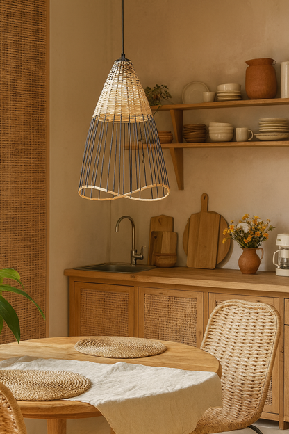 Bamboo Hanging lamp for Living Room | Rattan Pendant light | Cane ceiling light - Angel by Akway - Image 4