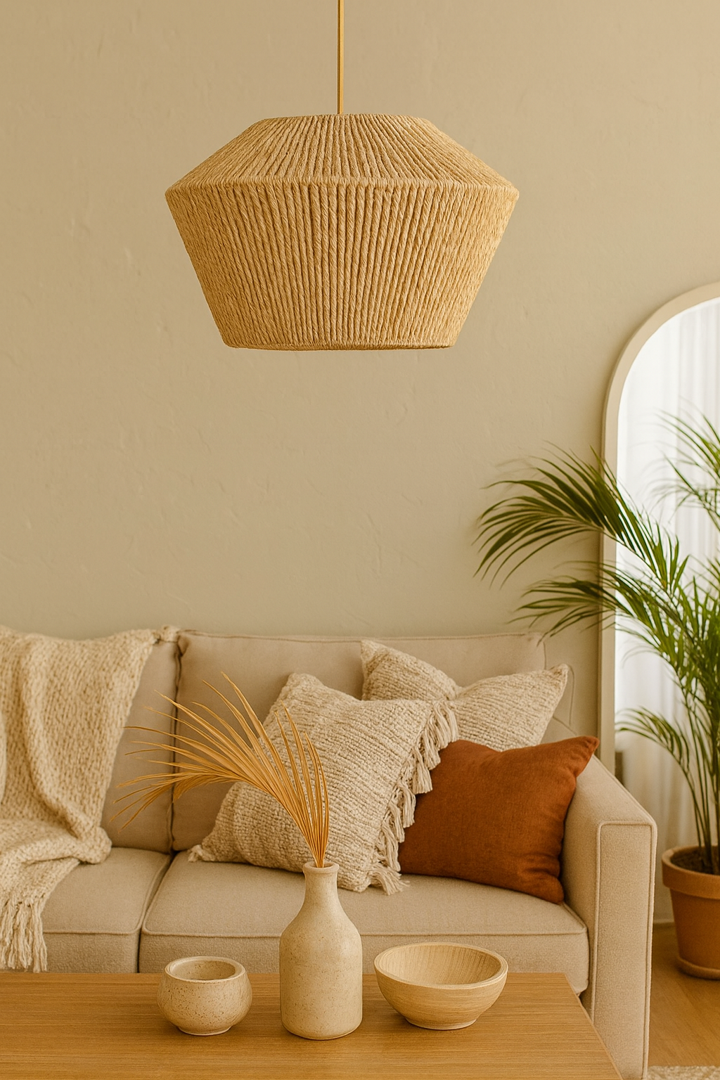 Rattan Seagrass Paper Raffia Kauna Grass Wicker Lamp Pendant Light -Annora by Akway - Image 4