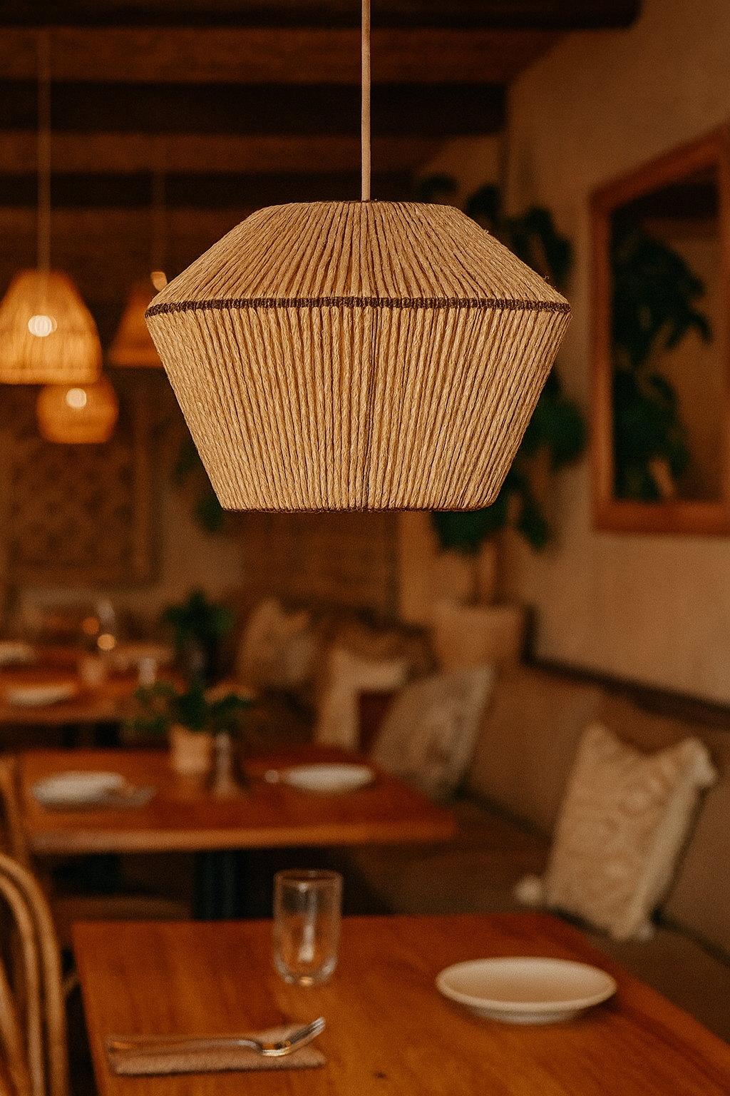 Rattan Seagrass Paper Raffia Kauna Grass Wicker Lamp Pendant Light -Annora by Akway - Image 2
