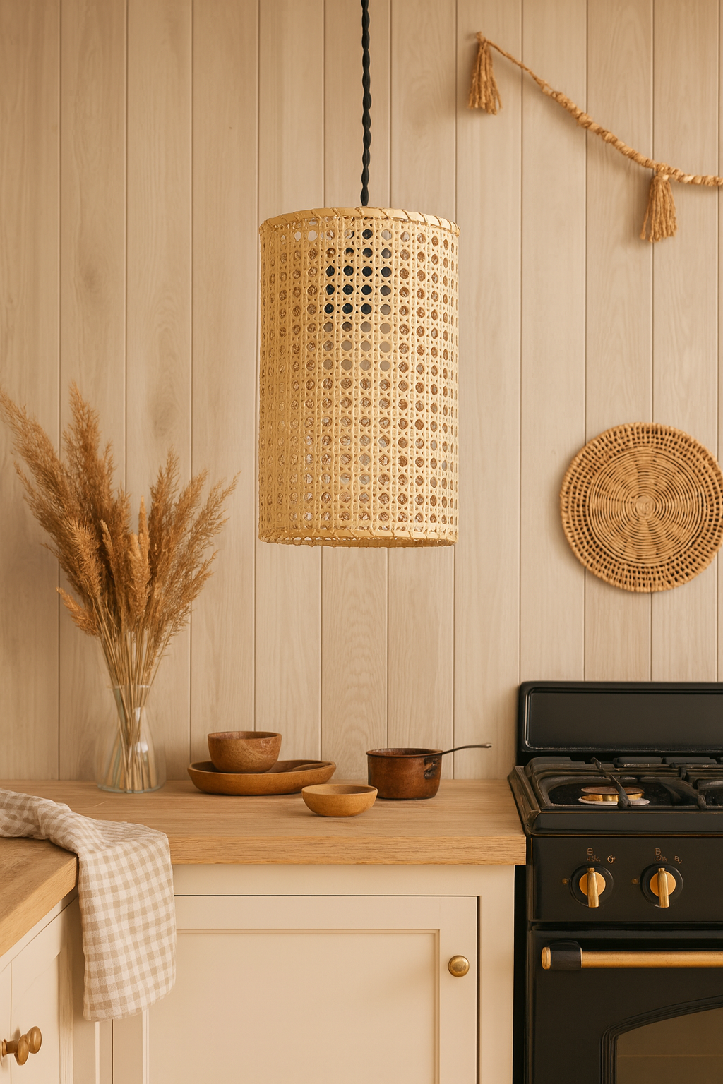Bamboo Hanging lamp for Living Room | Rattan Pendant light | Cane ceiling light - Ariel by Akway - Image 4