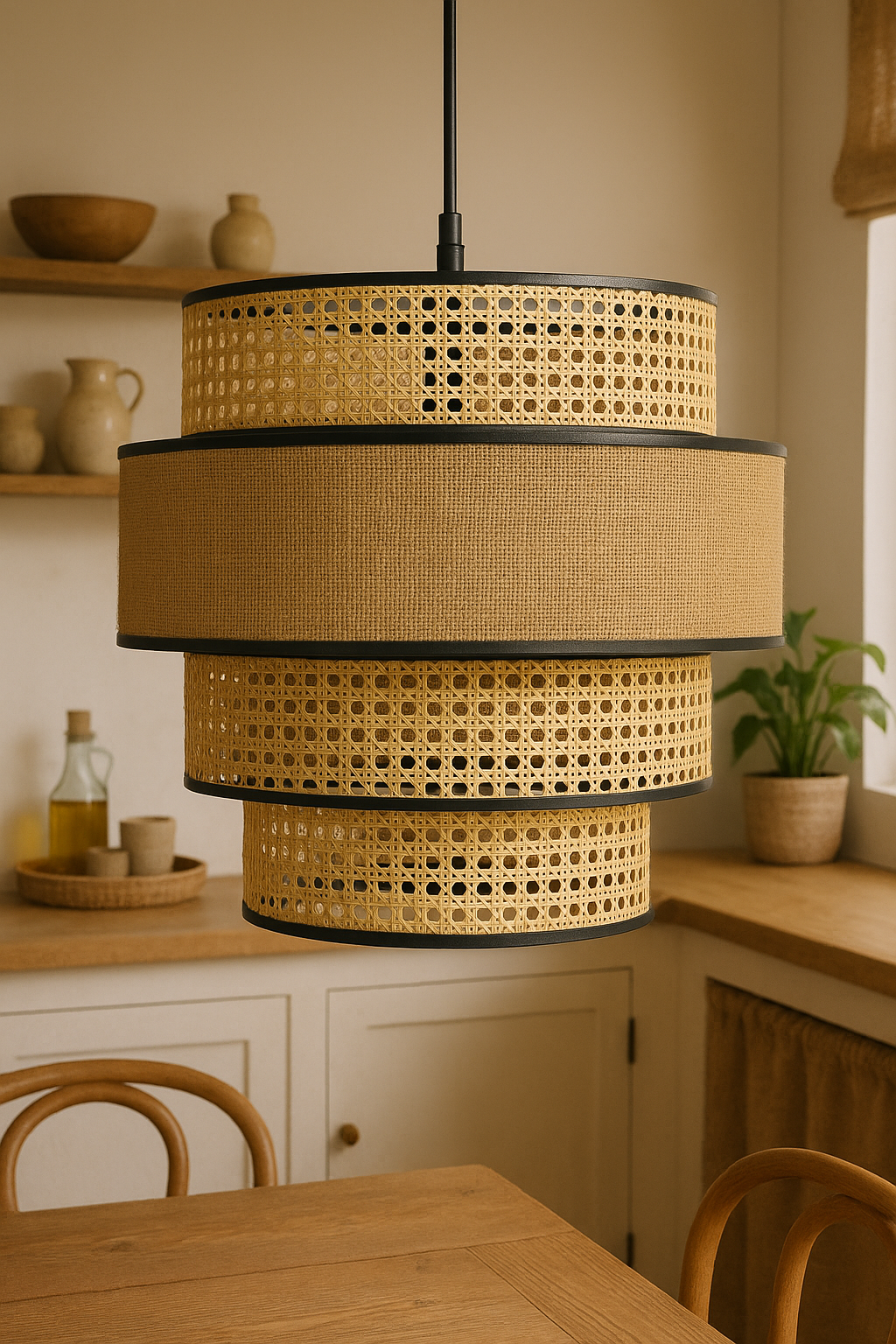 Bamboo Hanging lamp for Living Room | Rattan Pendant light | Cane ceiling light - Aryaman 14 Dia x 16"H by Akway - Image 5
