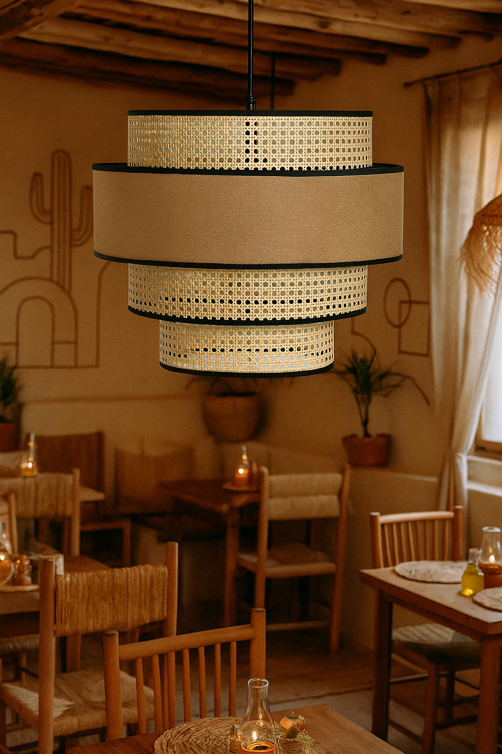 Bamboo Hanging lamp for Living Room | Rattan Pendant light | Cane ceiling light - Aryaman 14 Dia x 16"H by Akway - Image 3