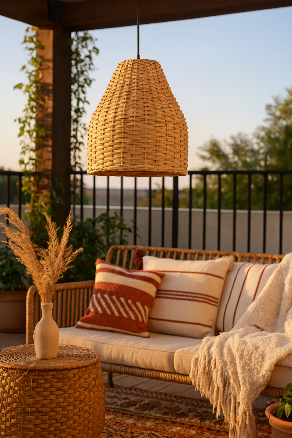 Bamboo Hanging lamp for Living Room | Rattan Pendant light | Cane ceiling light - Asher by Akway - Image 9