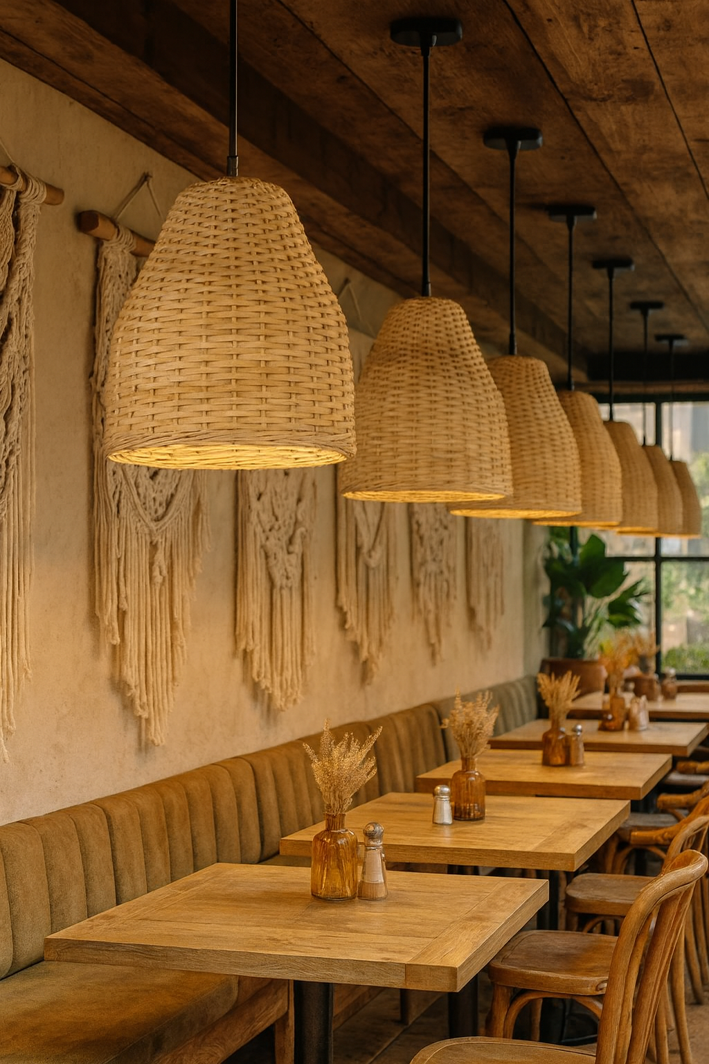 Bamboo Hanging lamp for Living Room | Rattan Pendant light | Cane ceiling light - Asher by Akway - Image 10