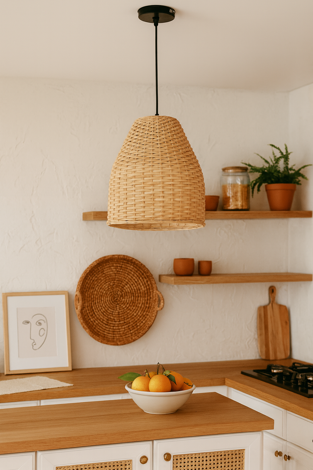 Bamboo Hanging lamp for Living Room | Rattan Pendant light | Cane ceiling light - Asher by Akway - Image 11