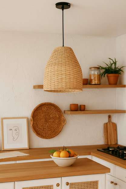 Bamboo Hanging lamp for Living Room | Rattan Pendant light | Cane ceiling light - Asher by Akway - Image 11