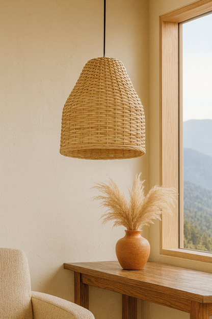 Bamboo Hanging lamp for Living Room | Rattan Pendant light | Cane ceiling light - Asher by Akway - Image 12