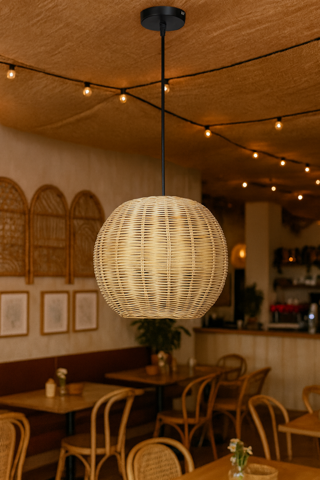 Bamboo Hanging lamp for Living Room | Rattan Pendant light | Cane ceiling light - Avril by Akway - Image 2