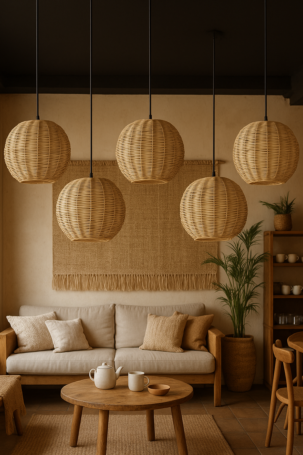 Bamboo Hanging lamp for Living Room | Rattan Pendant light | Cane ceiling light - Avril by Akway - Image 5