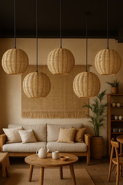 Bamboo Hanging lamp for Living Room | Rattan Pendant light | Cane ceiling light - Avril by Akway - Image 5
