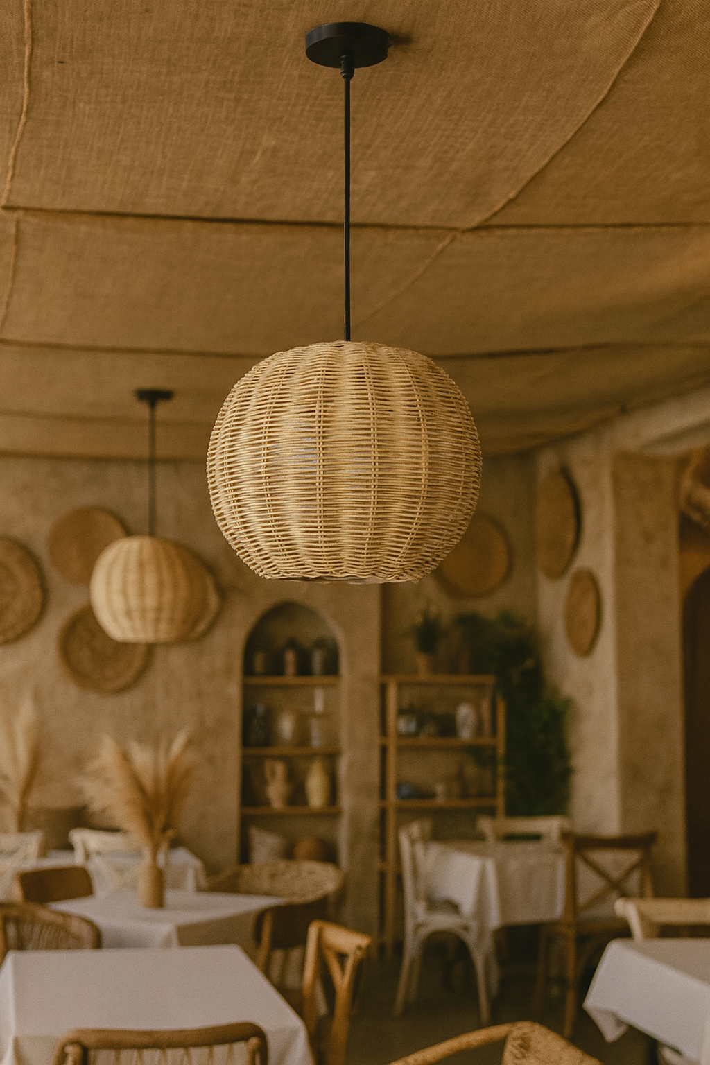 Bamboo Hanging lamp for Living Room | Rattan Pendant light | Cane ceiling light - Avril by Akway - Image 3