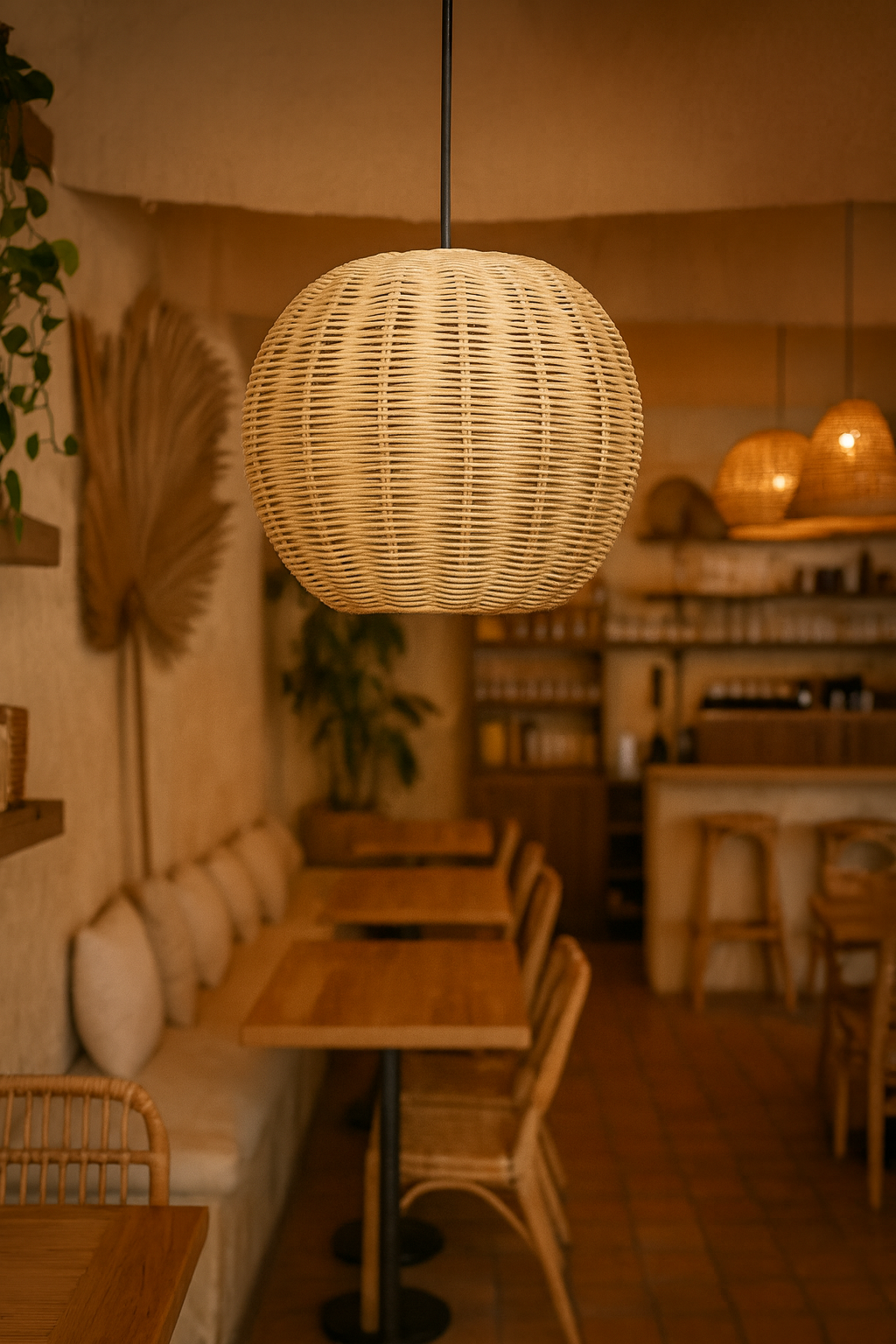 Bamboo Hanging lamp for Living Room | Rattan Pendant light | Cane ceiling light - Avril by Akway - Image 6