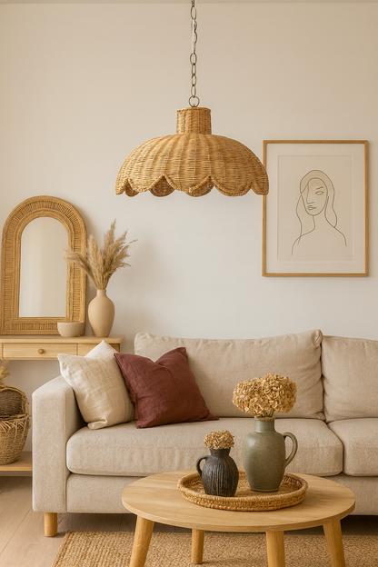 Rattan Hanging lamp for Living Room | Cane Pendant light | Wicker ceiling light - Casata by Akway - Image 6