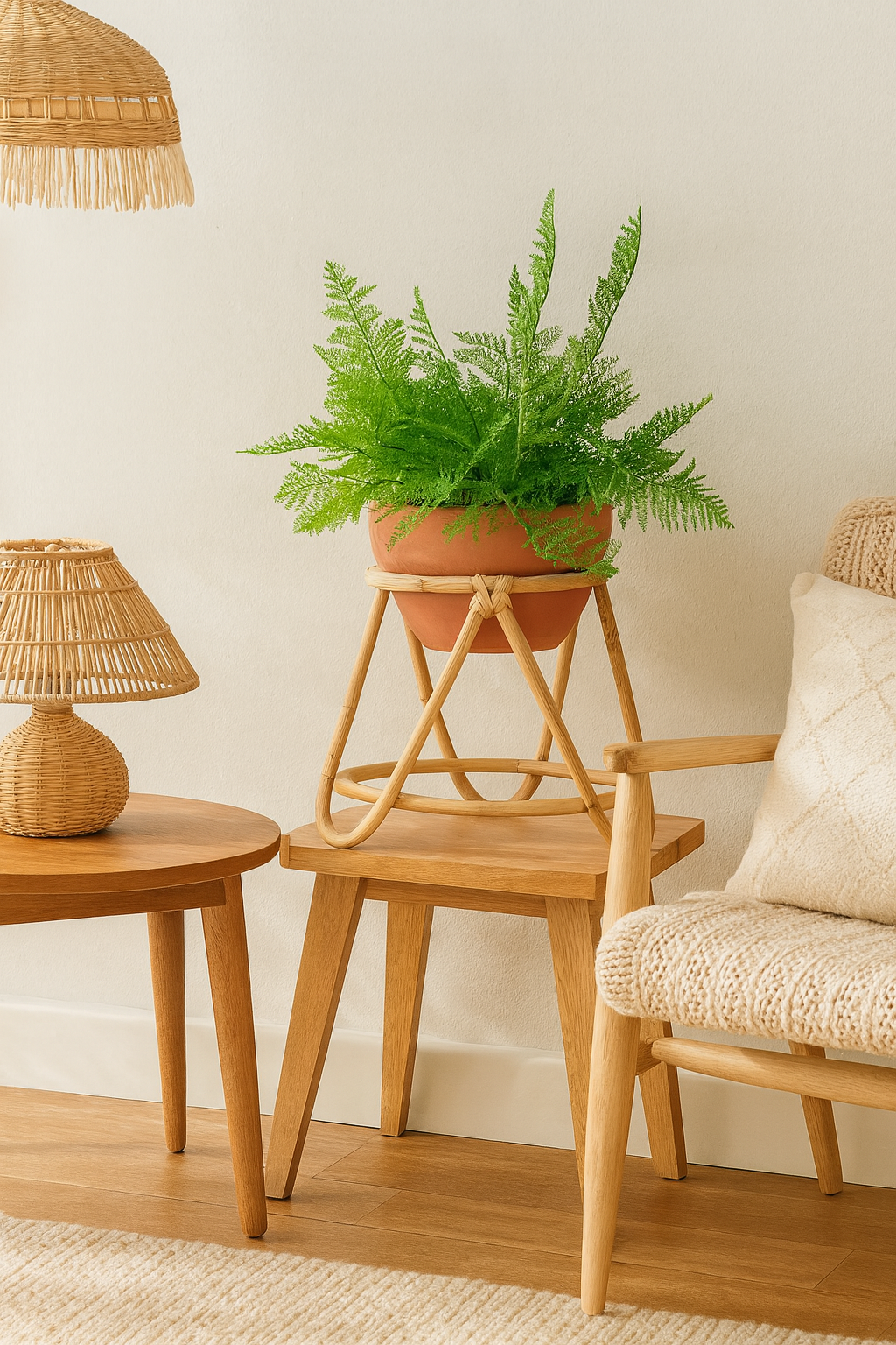 Handcrafted Rattan Planter Stand with Ceramic Pot – Boho & Cozy Home Décor - HEVERY - Image 2