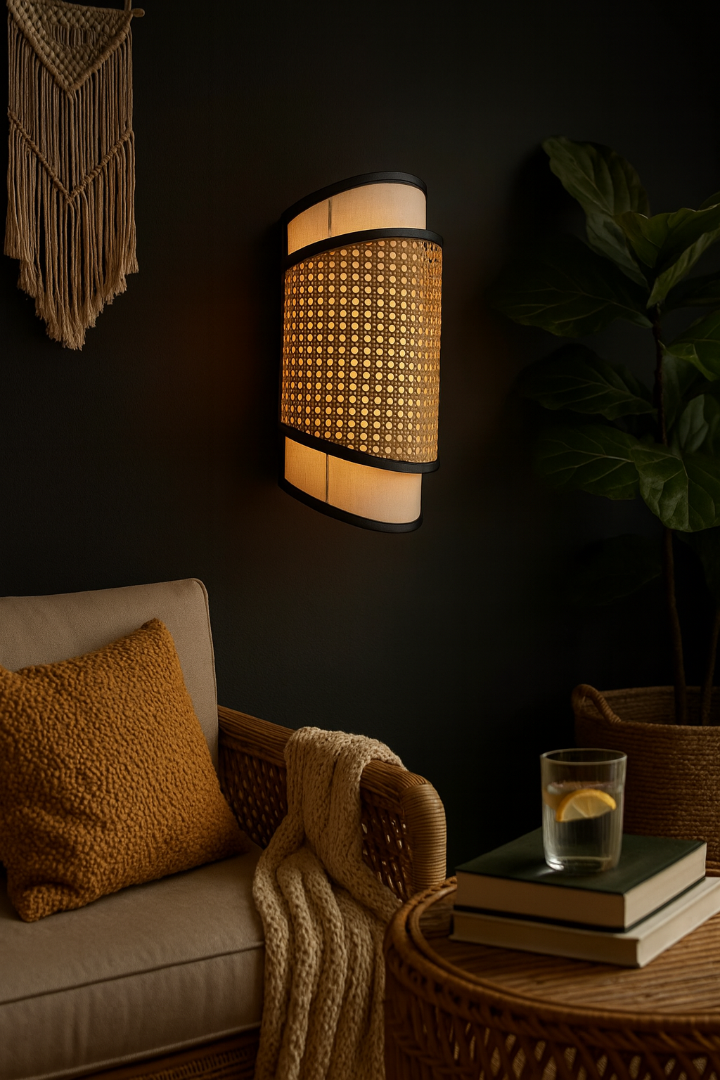 Rattan Wall Lamp | Bamboo Wall Lamp | Cane Wall Lamp - BOOKER - Image 2