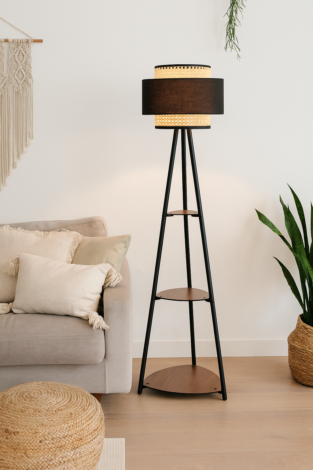Bamboo Tripod Floor Lamp | Living Room Cane Floor Lamp | Home Rattan for Living Room | Standing Lamp Wooden Floor Standing la