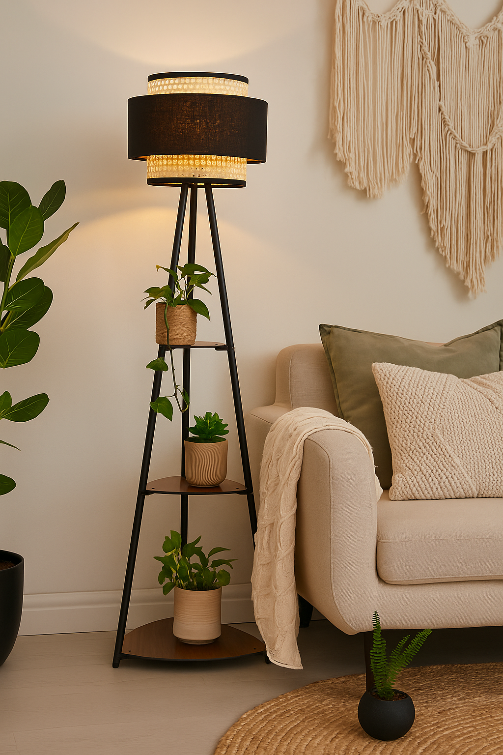 Bamboo Tripod Floor Lamp | Living Room Cane Floor Lamp | Home Rattan for Living Room | Standing Lamp Wooden Floor Standing la