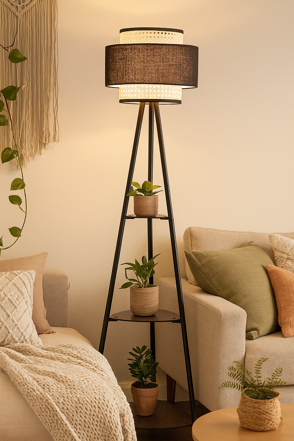 Bamboo Tripod Floor Lamp | Living Room Cane Floor Lamp | Home Rattan for Living Room | Standing Lamp Wooden Floor Standing la