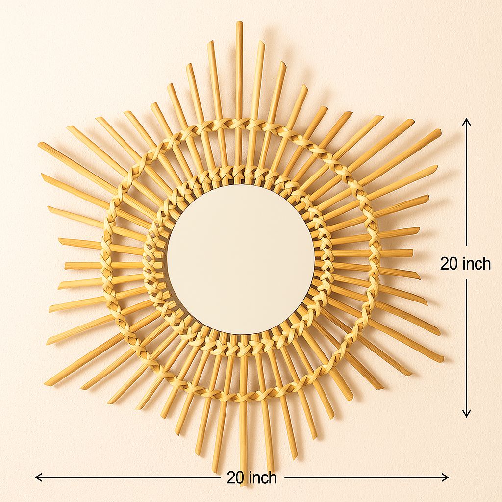 Bamboo Wall Mirror for living room | Cane Wall Mirror | Rattan Mirror - Krisha