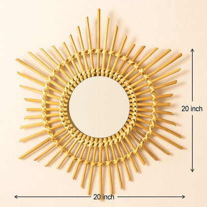 Bamboo Wall Mirror for living room | Cane Wall Mirror | Rattan Mirror - Krisha
