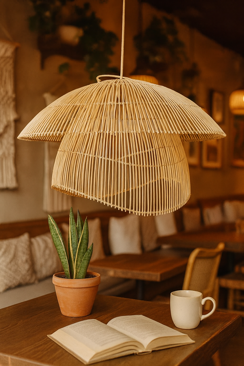 Bamboo Hanging Light for Staircase | Rattan Pendant Lamp - Anala
