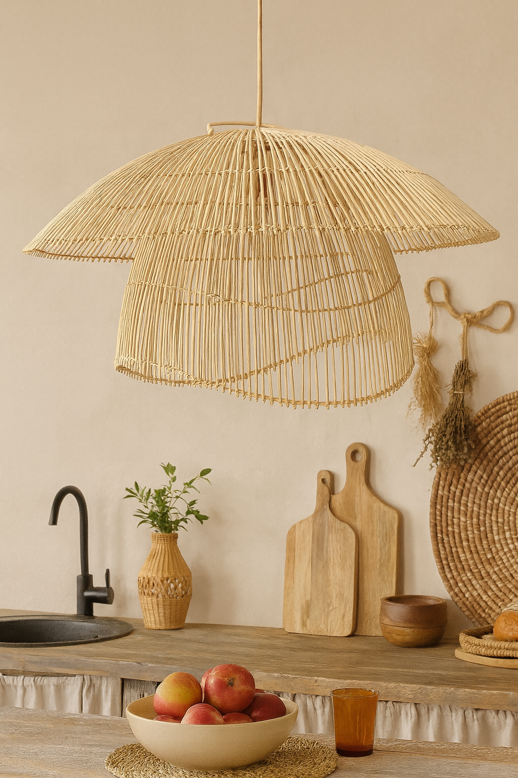 Bamboo Hanging lamp for Living Room | Rattan Pendant light | Cane ceiling light - Anala by Akway - Image 5