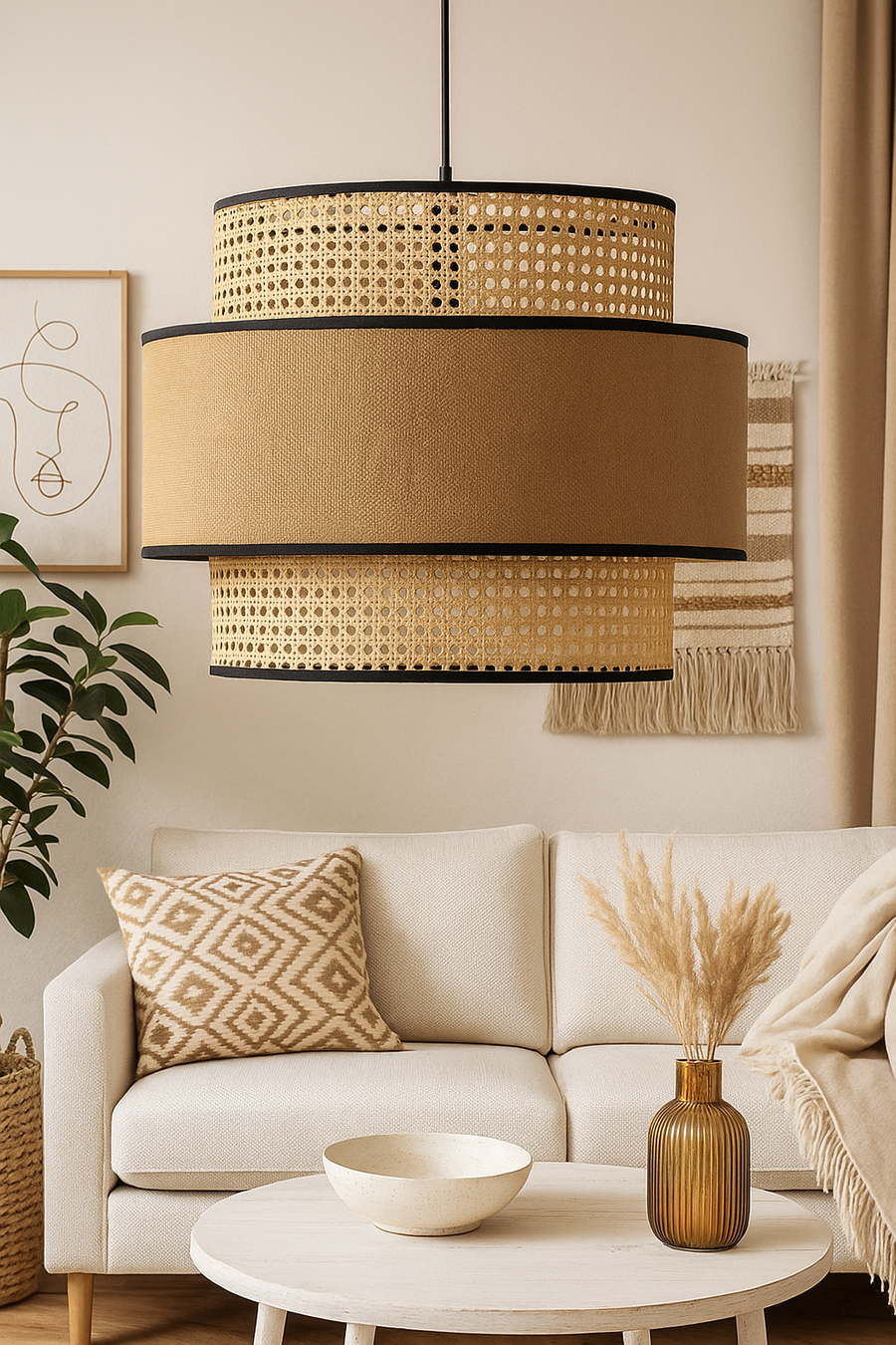 Bamboo Pendant Light for Living Room 12 Inch - Adhrit by Akway