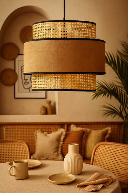 Bamboo Hanging lamp for Living Room | Rattan Pendant light | Cane ceiling light - Adhrit