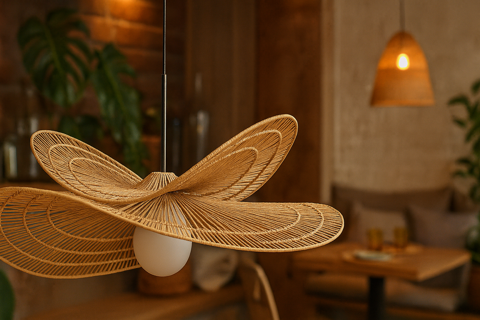 Bamboo Hanging lamp for Living Room | Rattan Pendant light | Cane ceiling light - Arshia 20" x 17" x 10" H by Akway - Image 2