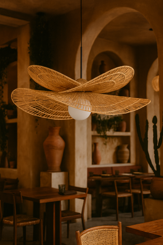 Bamboo Hanging lamp for Living Room | Rattan Pendant light | Cane ceiling light - Arshia 20" x 17" x 10" H by Akway - Image 1