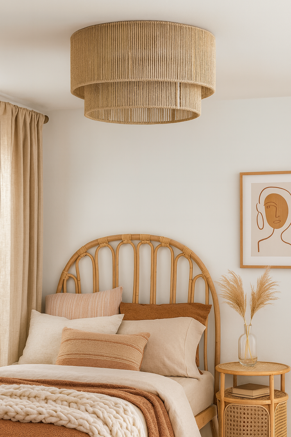 Bamboo Hanging lamp for Living Room | Rattan Pendant light | Cane ceiling light - Divit 14" Dia x 9" H by Akway - Image 2
