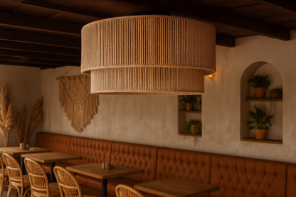 Bamboo Hanging lamp for Living Room | Rattan Pendant light | Cane ceiling light - Divit 14" Dia x 9" H by Akway - Image 4