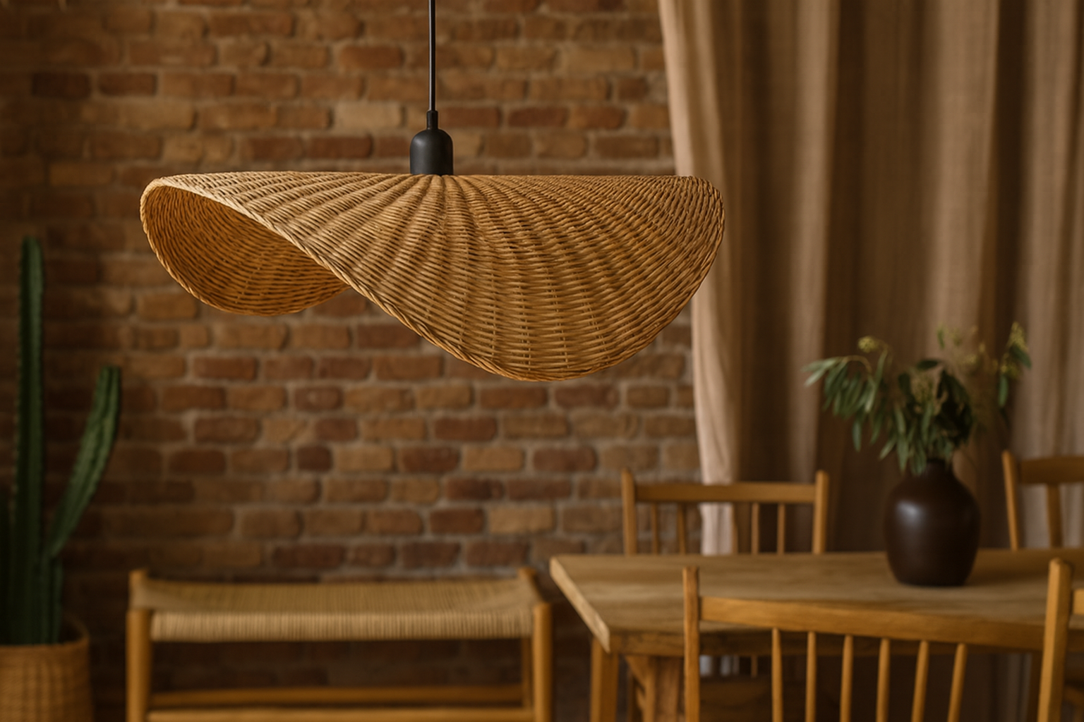 Bamboo Hanging lamp for Living Room | Rattan Pendant light | Cane ceiling light - Shanaya - Image 4
