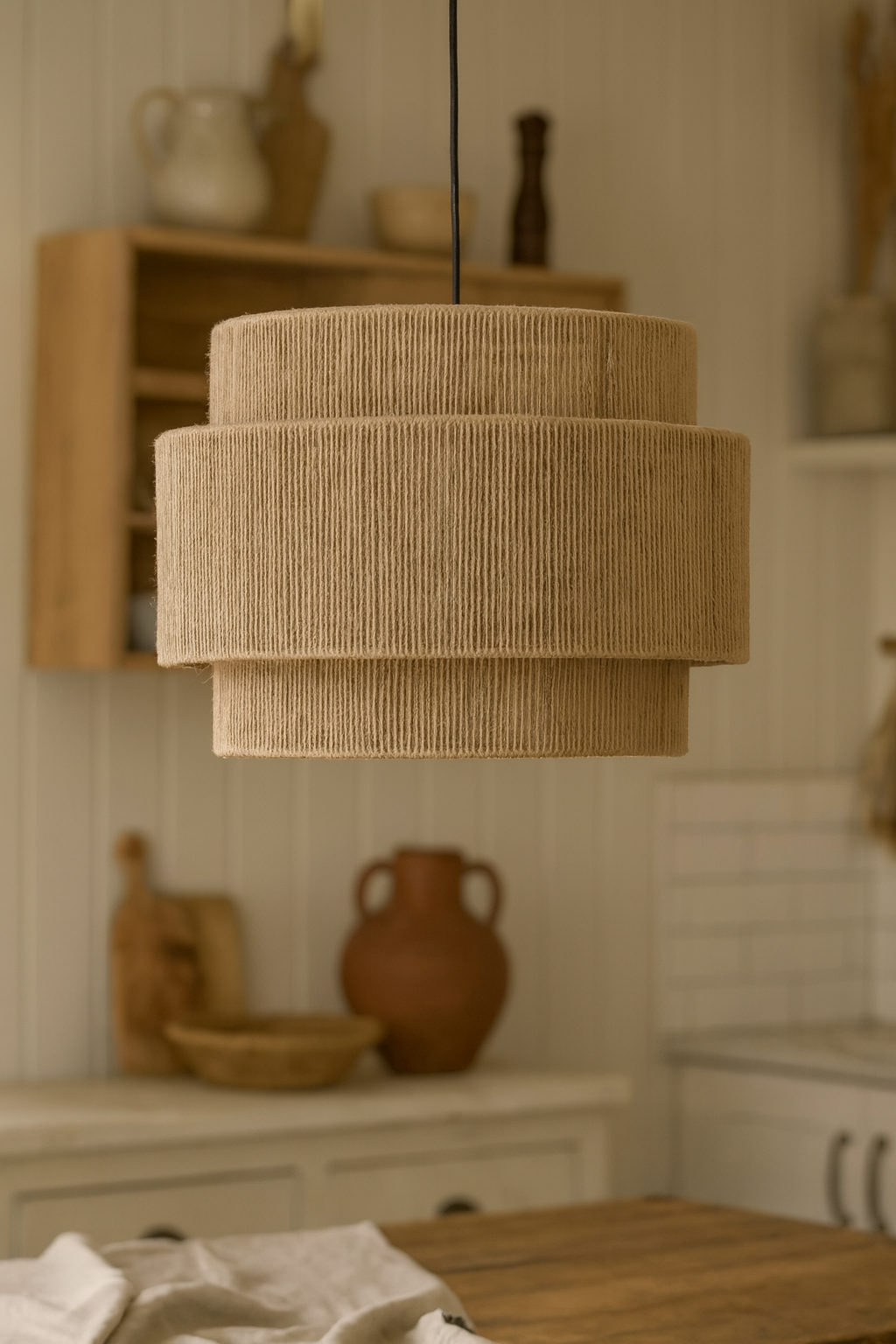 Bamboo Hanging lamp for Living Room | Rattan Pendant light | Cane ceiling light - Devesh 12" Dia x 10" H by Akway - Image 5