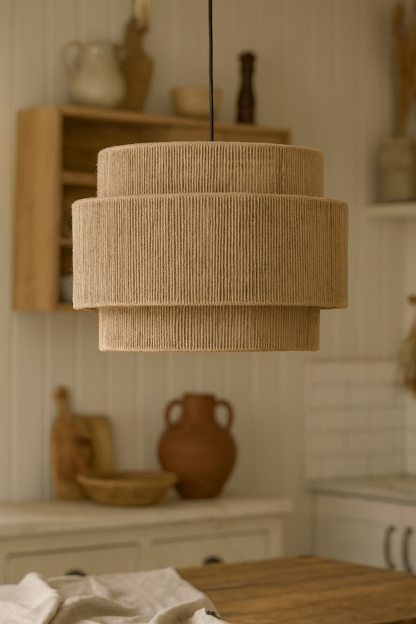 Bamboo Hanging lamp for Living Room | Rattan Pendant light | Cane ceiling light - Devesh 12" Dia x 10" H by Akway - Image 5