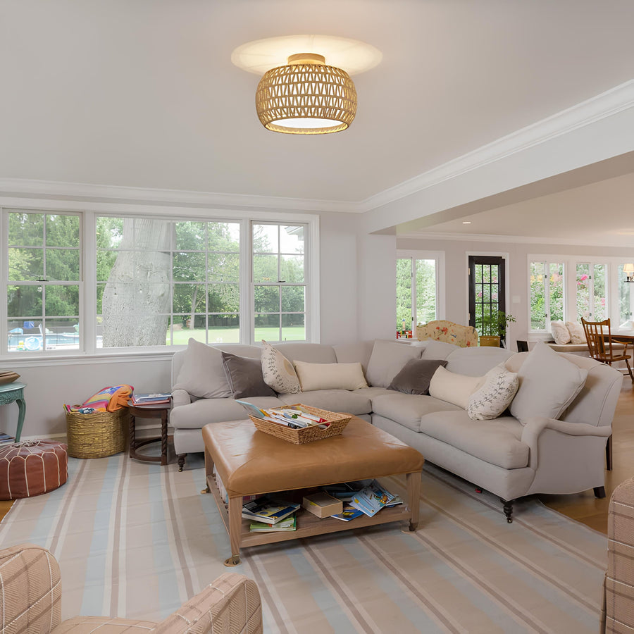 Ceiling Flush Mount Lamp for Living Room | Jute Pendant light | Jute ceiling light - Terado - Akway Uncategorized (Image 2)