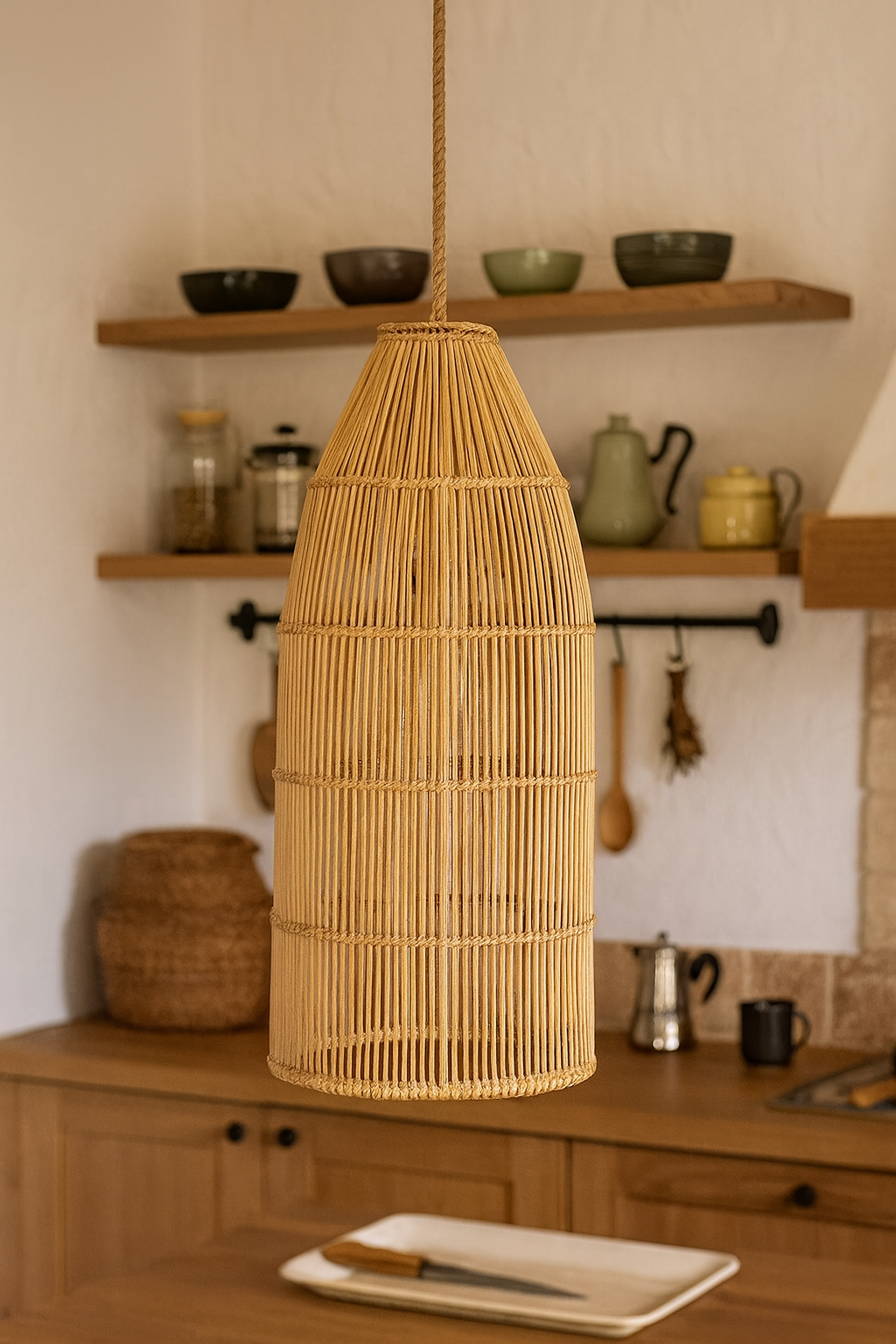 Bamboo Hanging lamp for Living Room | Rattan Pendant light | Cane ceiling light - Durga by Akway - Image 3