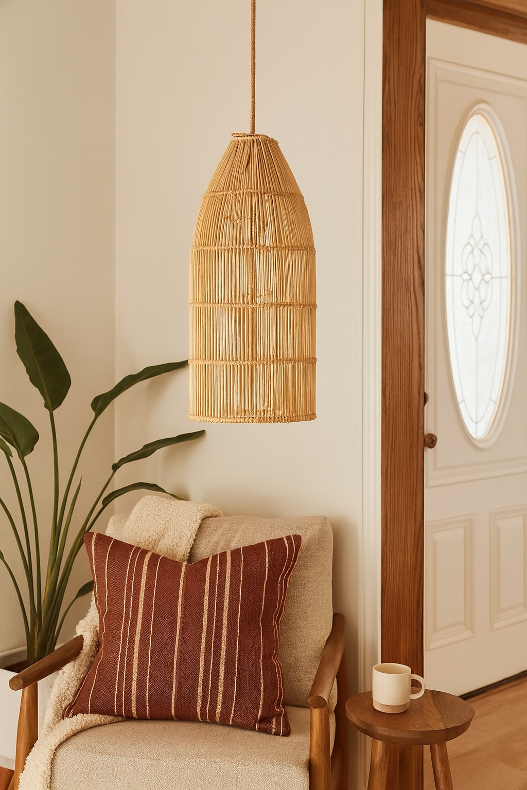 Bamboo Hanging lamp for Living Room | Rattan Pendant light | Cane ceiling light - Durga by Akway - Image 6