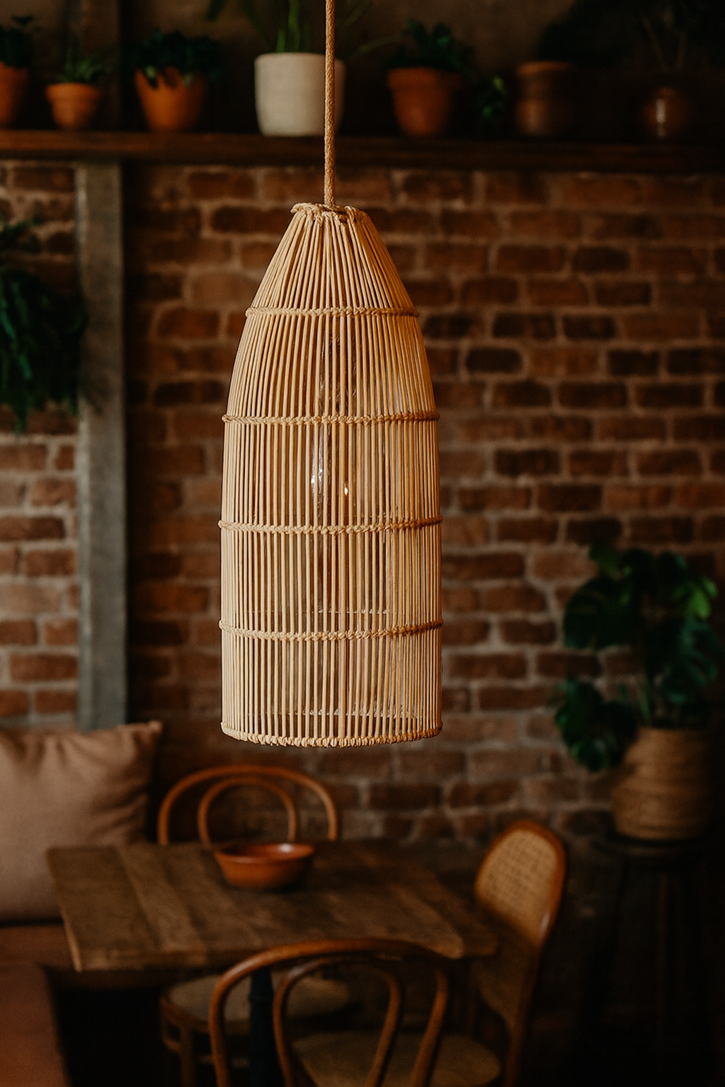 Bamboo Hanging lamp for Living Room | Rattan Pendant light | Cane ceiling light - Durga by Akway - Image 8