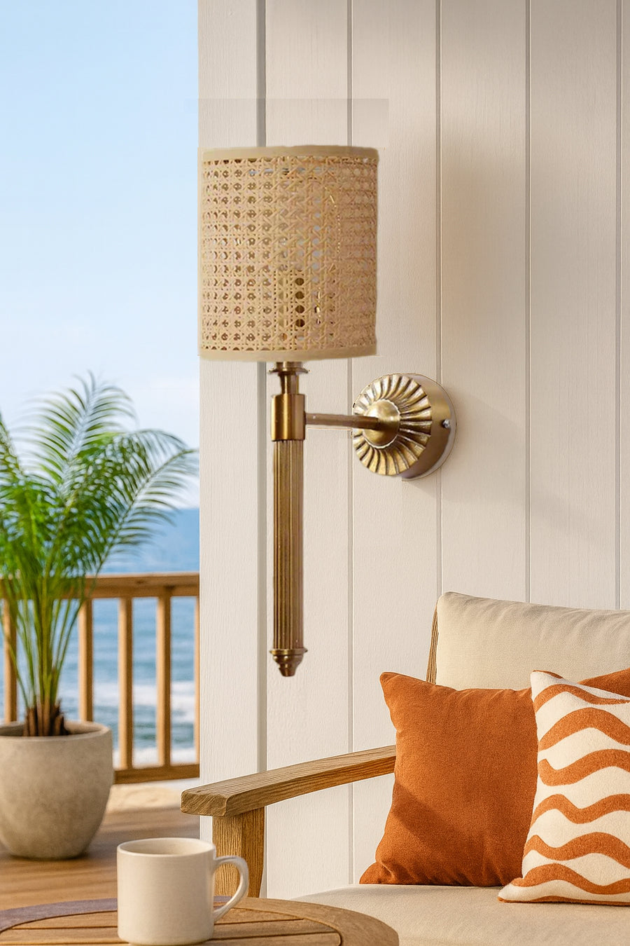 Bamboo Wall Lamp For Living Room | Rattan Wall Scone - Eshana by Akway - Image 2