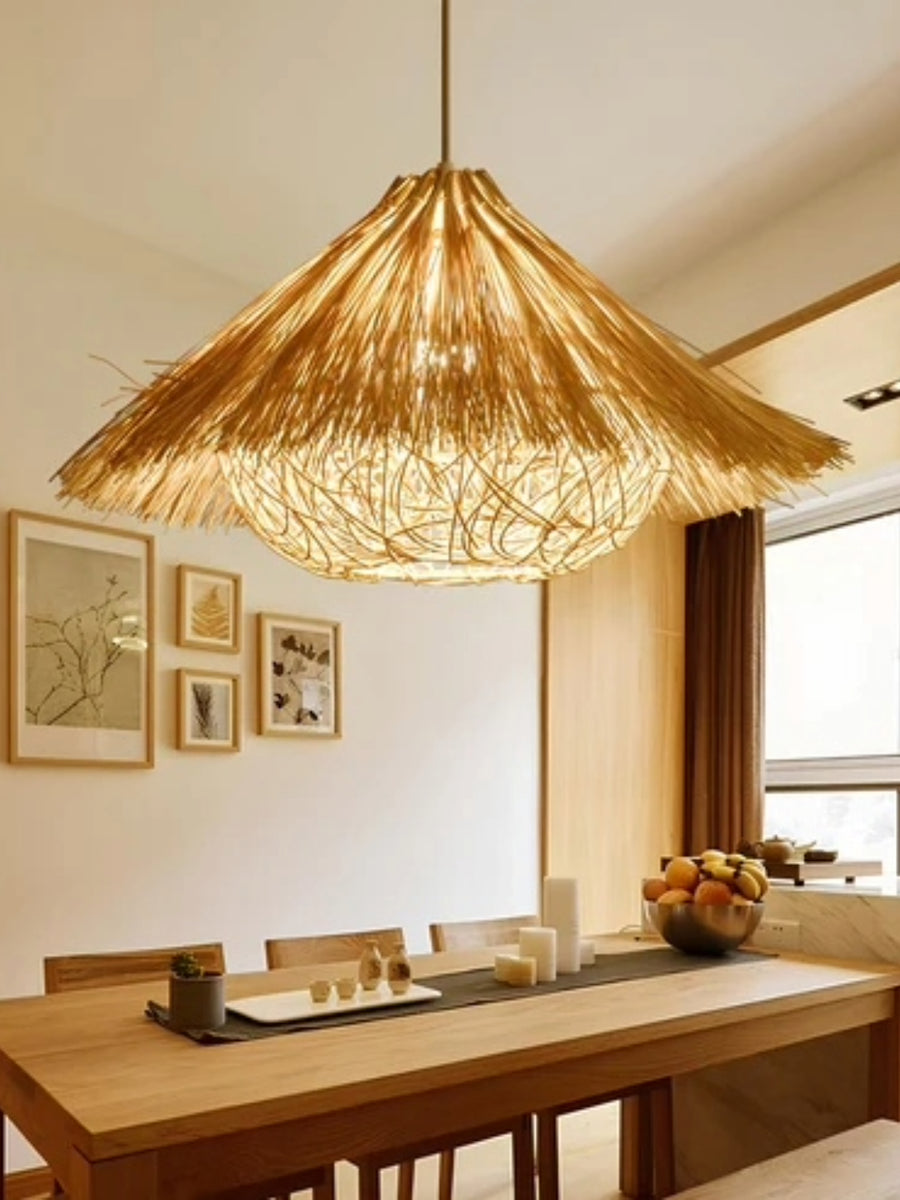 Bamboo Pendant Light for Living Room 14 Inch - Eshana by Akway