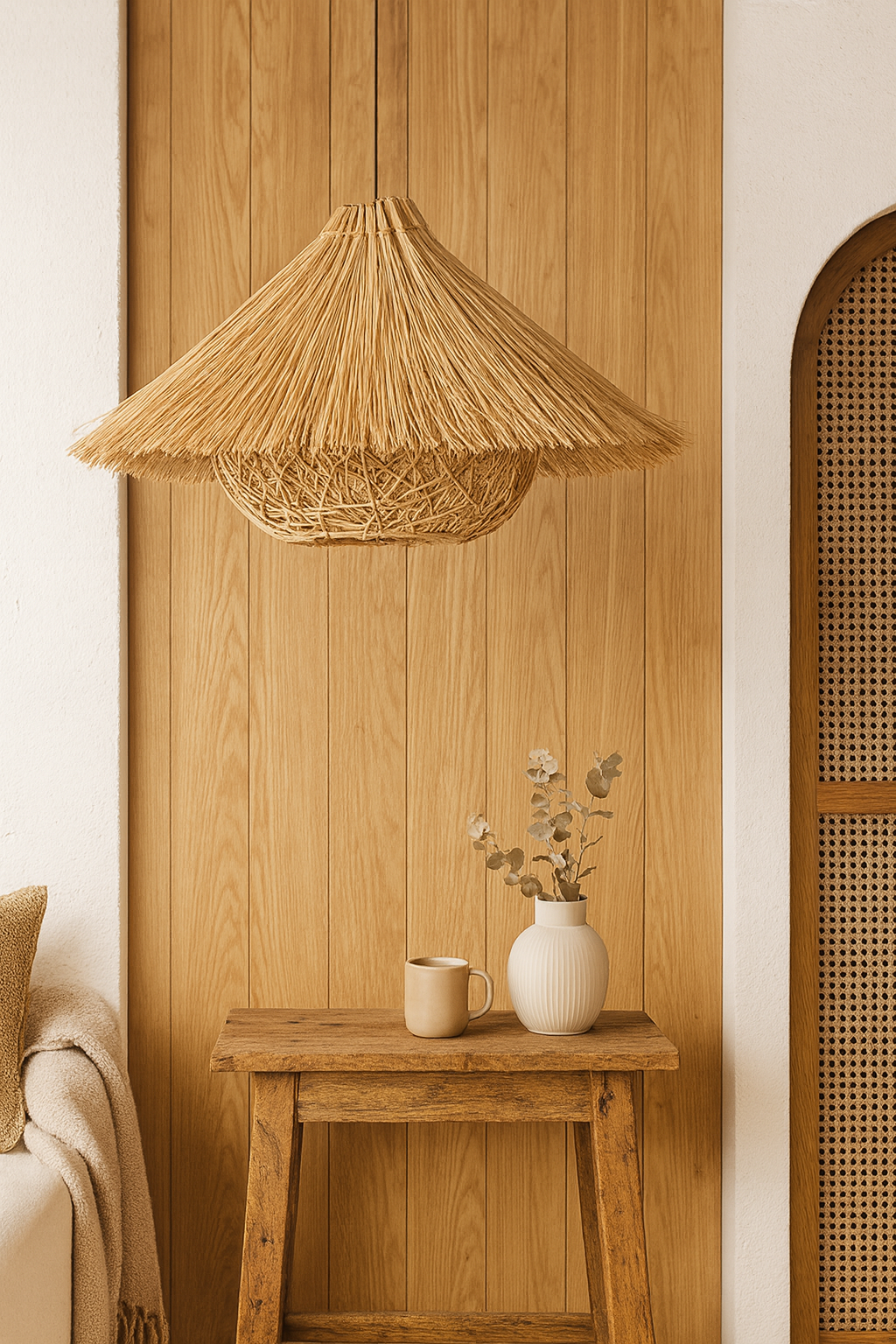 Bamboo Hanging lamp for Living Room | Rattan Pendant light | Cane ceiling light - Eshana 14" x 7" by Akway - Image 5