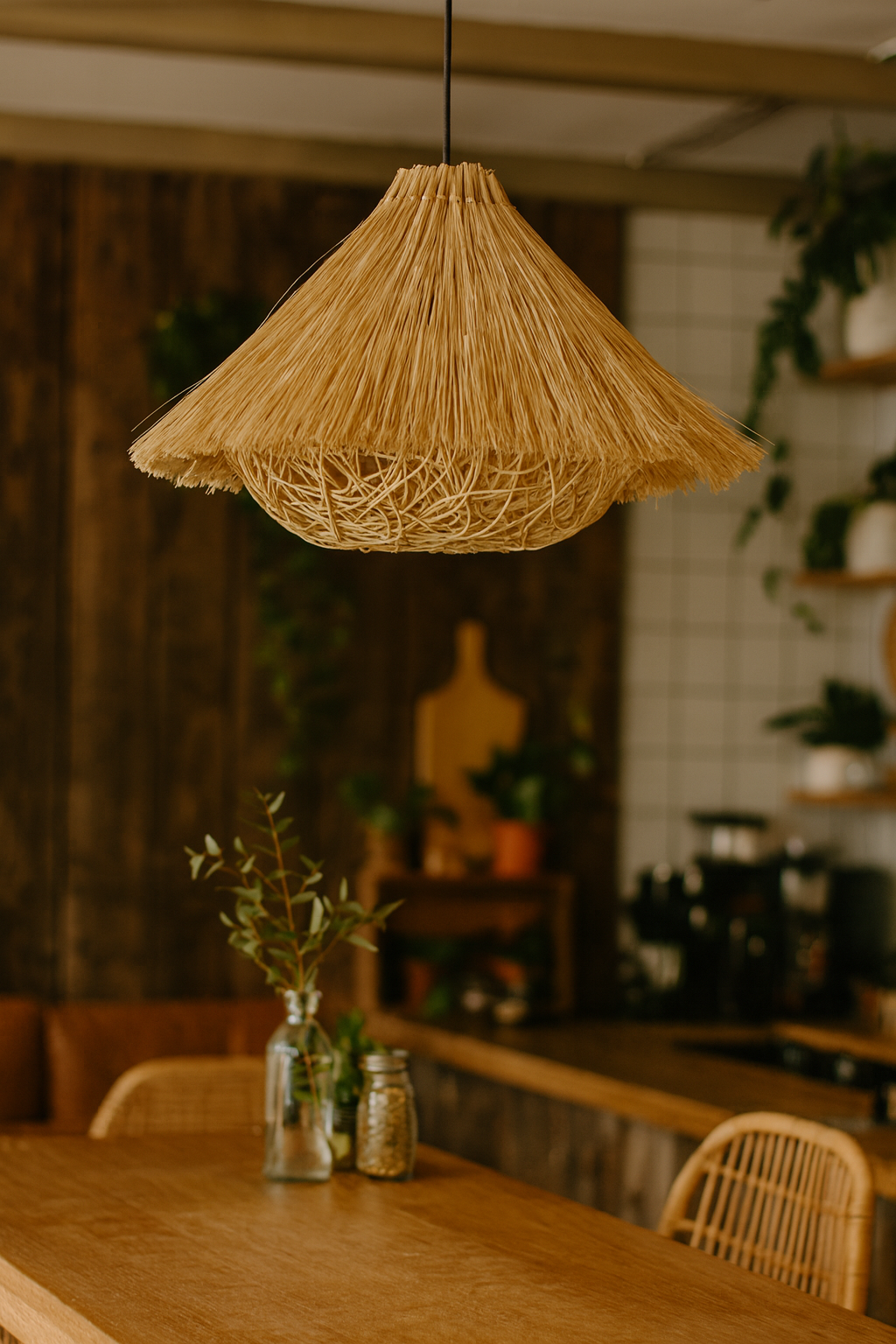 Bamboo Hanging lamp for Living Room | Rattan Pendant light | Cane ceiling light - Eshana 14" x 7" by Akway - Image 7