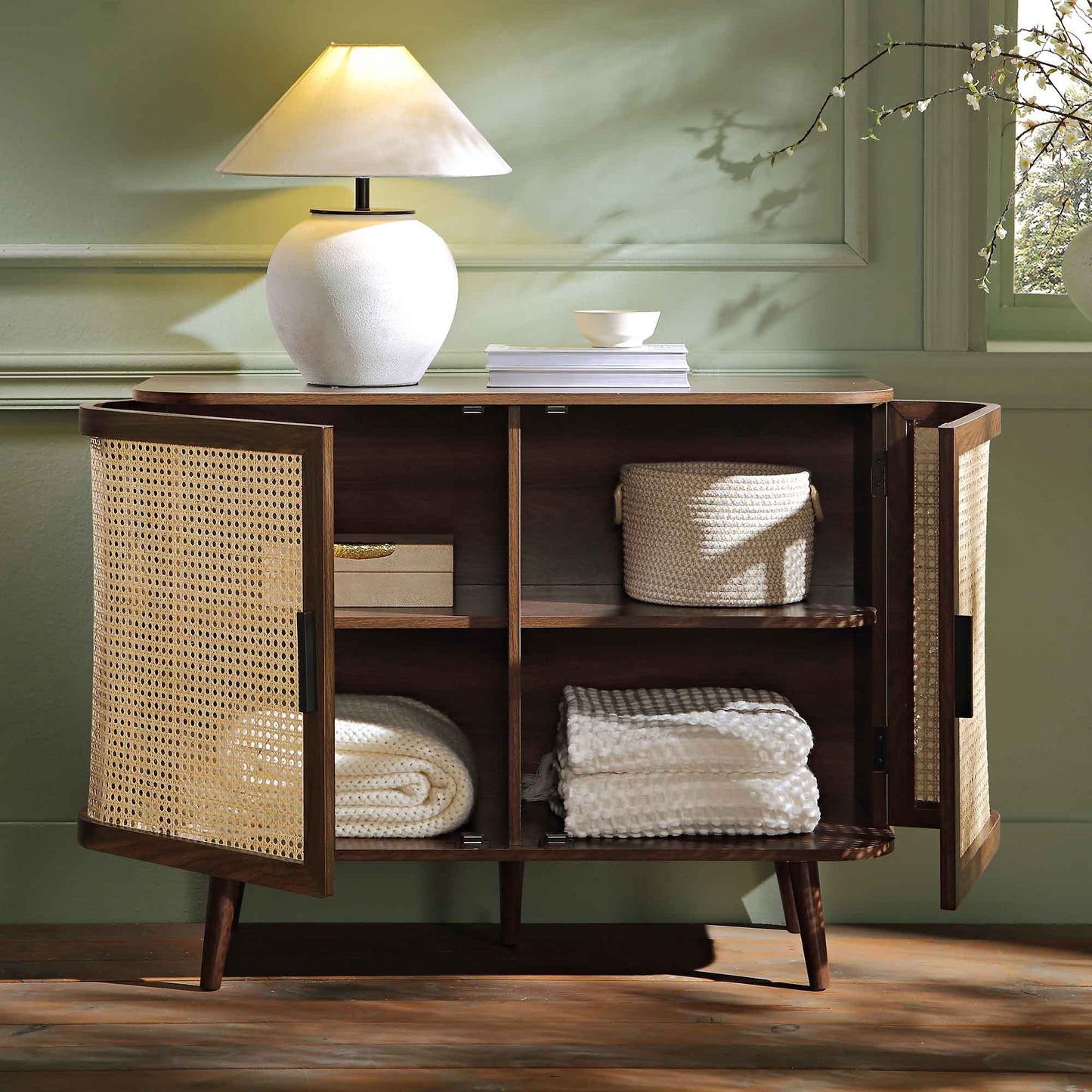 Mango Wooden Sideboard | Modern Rattan Sideboard - Rithala - Akway Uncategorized (Image 3)