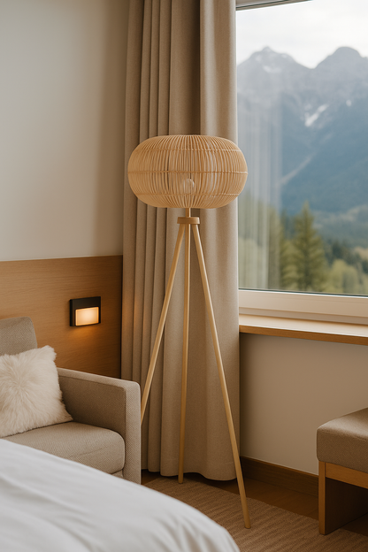 Rattan Floor Lamp | Bamboo Floor Lamp | Cane Floor Lamp - Gajjala