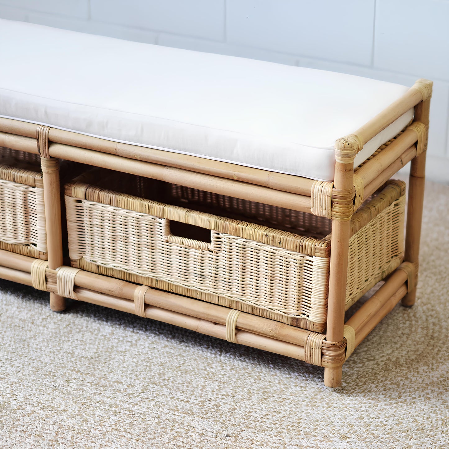 Wooden Rattan Bench Seat | Modern Rattan Bench Seat - Firosa - Akway Uncategorized (Image 4)