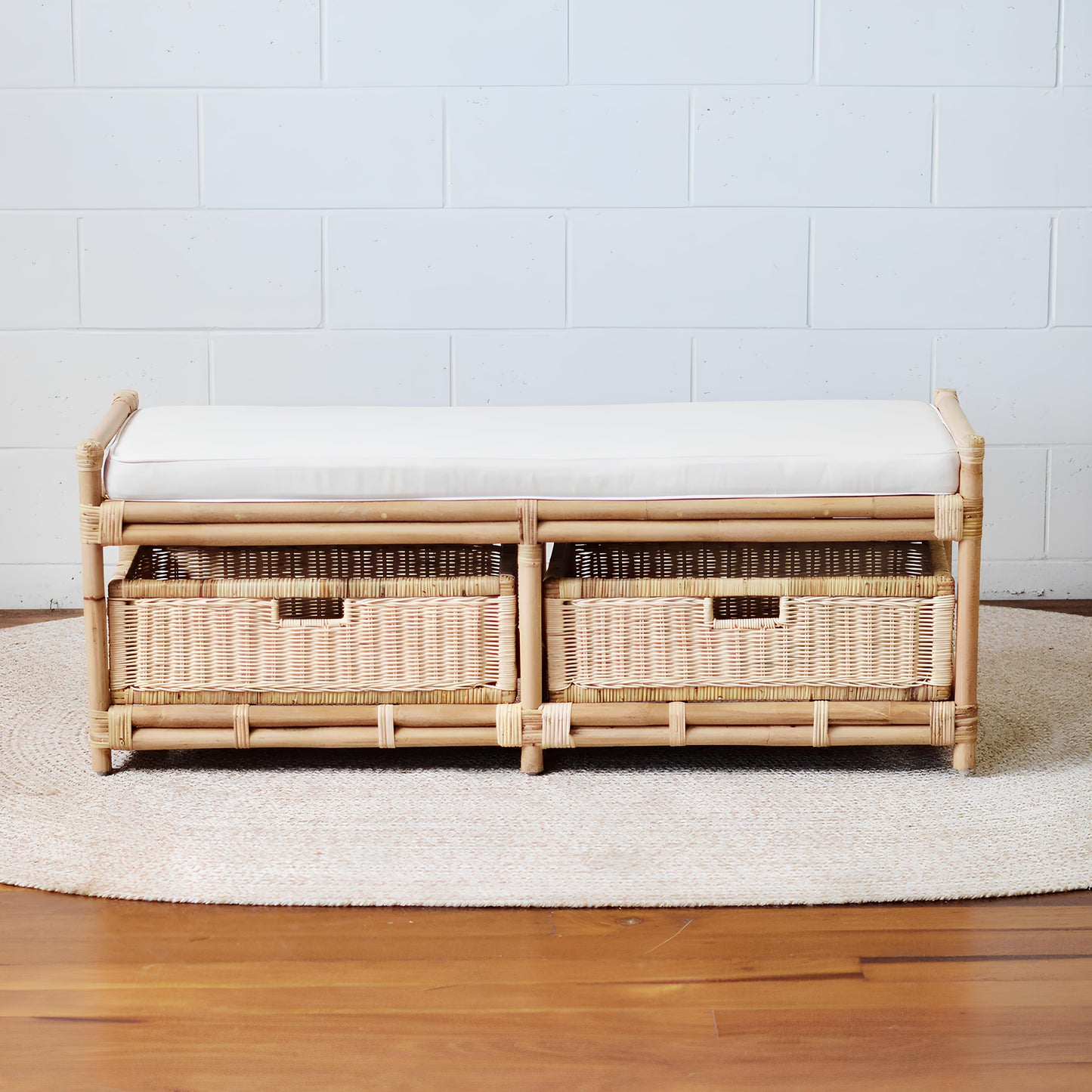 Wooden Rattan Bench Seat | Modern Rattan Bench Seat - Firosa - Akway Uncategorized (Image 2)