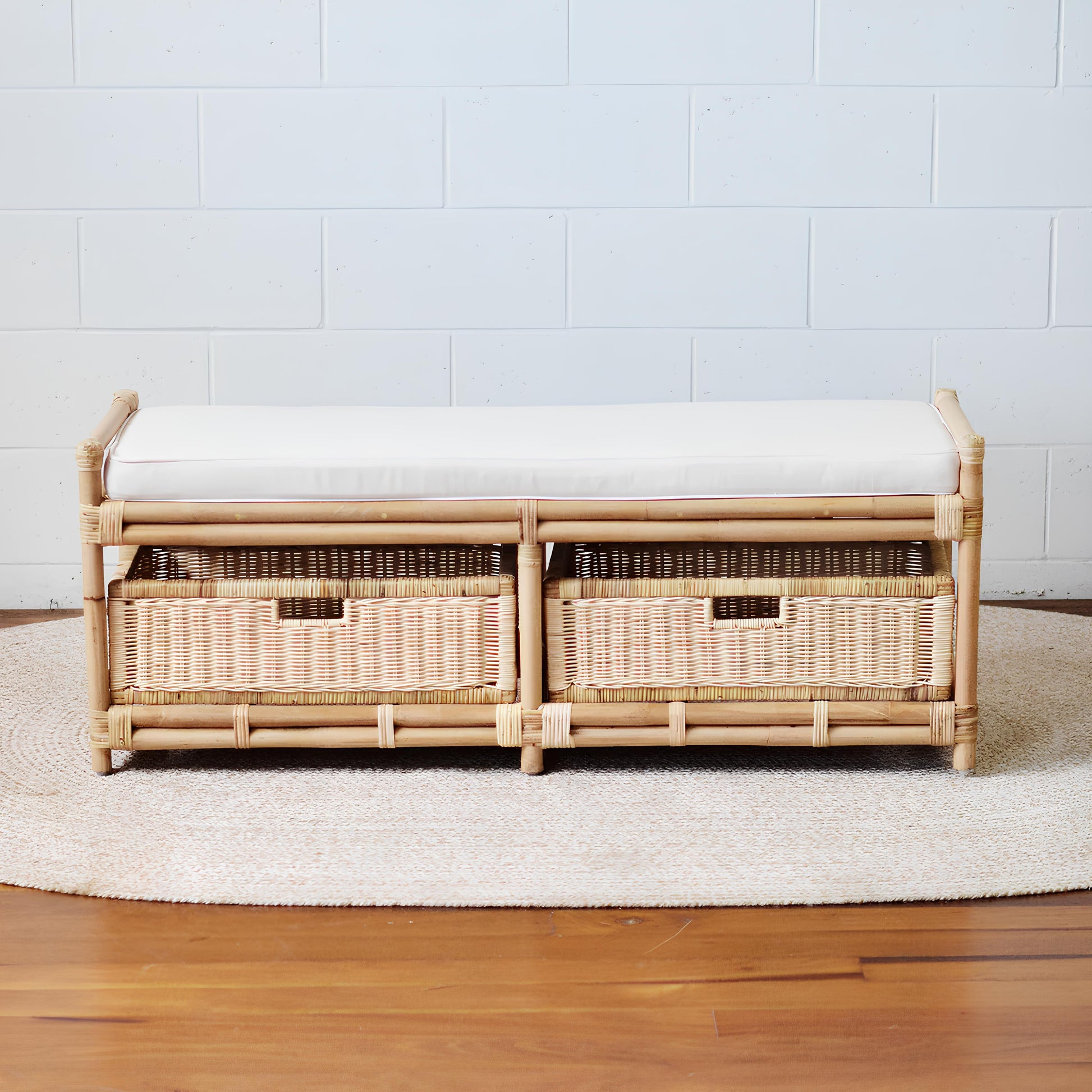 Wooden Rattan Bench Seat | Modern Rattan Bench Seat - Firosa - Akway Uncategorized (Image 2)