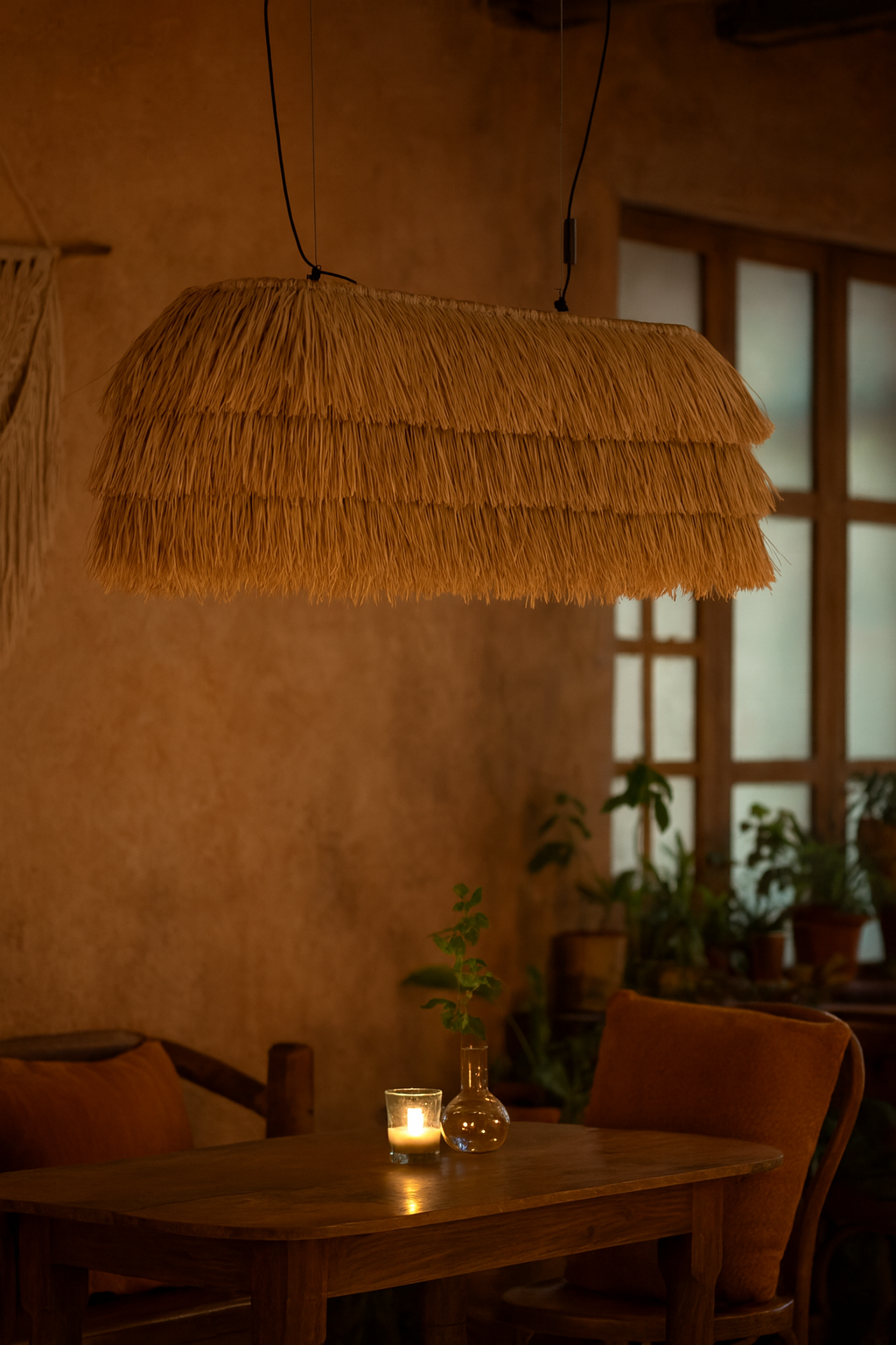 Handcrafted Natural Raffia Hanging | Pendant Light | Boho Chandelier for Dining Living Spaces - WHITLEY - Image 1